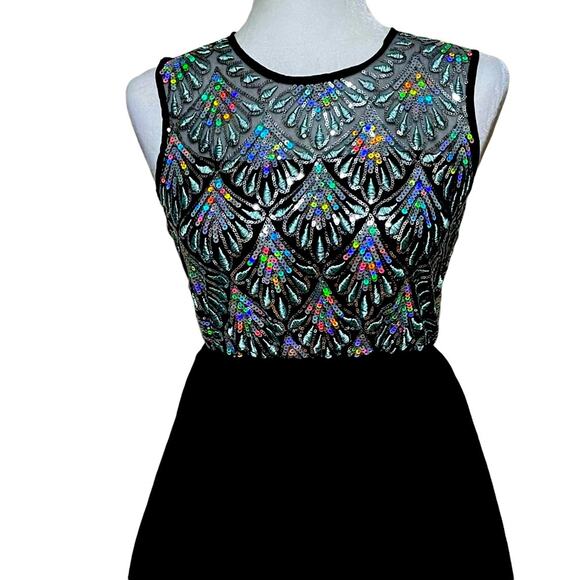 Sequin Mini Party Little Black Dress Chiffon Prom Dress Juniors Size 1 - Picture 2 of 16